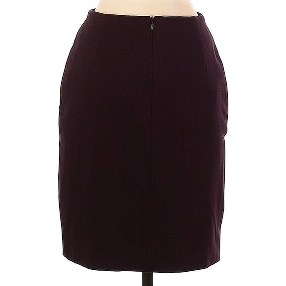 Akris Punto Pencil Skirt in Black Cherry (Purple) w/Vegan Leather Front Panel-4 - Picture 2 of 12